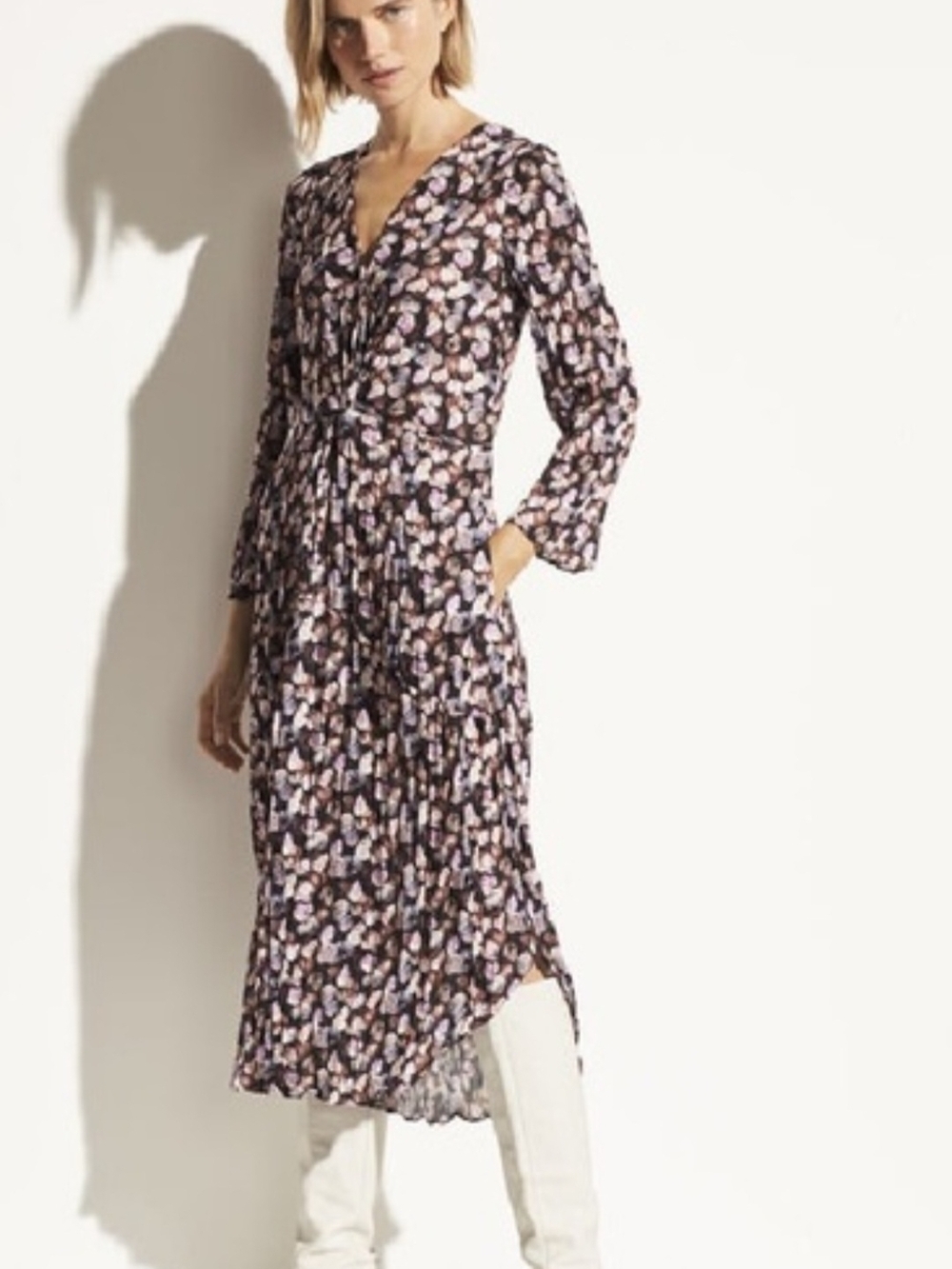 Vince Midi Dress with Pink Floral Print